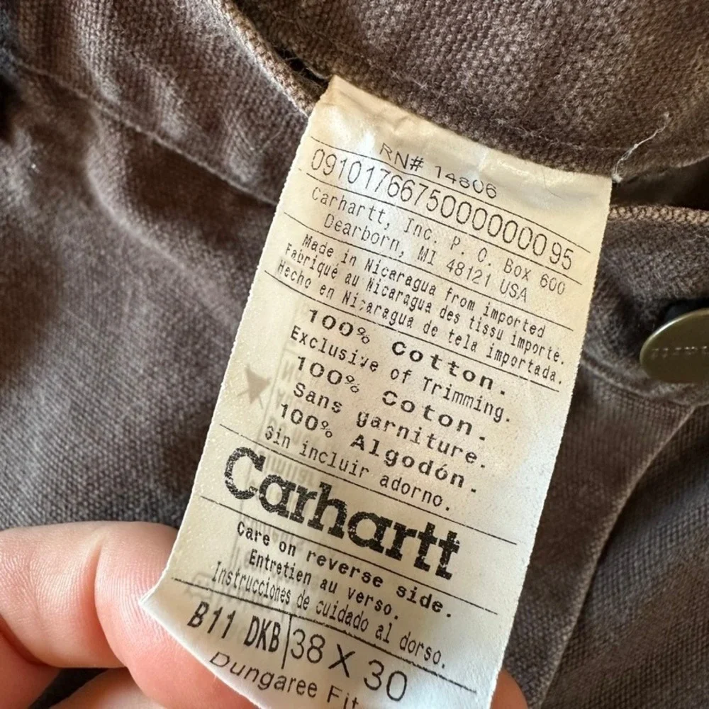 Carhartt B11 DKB Brown Washed Duck Canvas Carpenter Workwear Pants Mens 38x30